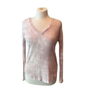 American Eagle Soft & Sexy Pink Tie Dye Ribbed V-Neck Sweater Size Small
